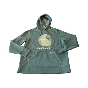 Carhartt Womens Large Green Relaxed Work Rain Defender Outdoor Logo Hoodie